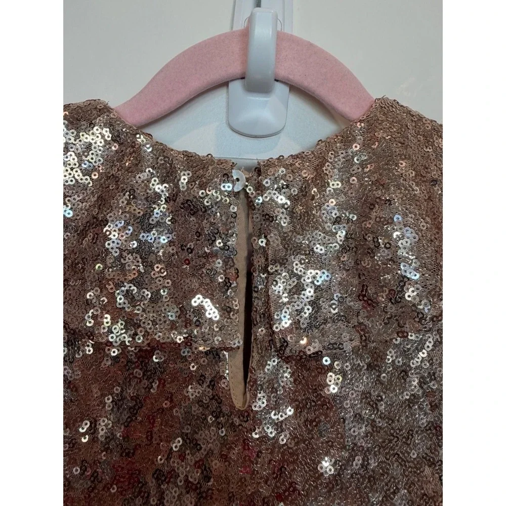 9.Konges Slojd Starla Sequin Dress Rose Gold Tiered Ruffle Collar 18M KS6482